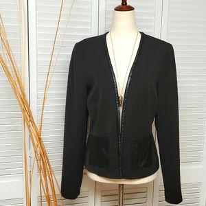 Vintage Sharagano Luxe Black Blazer with Faux Leather Pockets